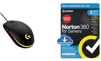 Logitech G203 Gaming-Maus mit anpassbarer LIGHTSYNC RGB-Beleuchtung, Geringes Gewicht - Schwarz + Norton 360 Gamers 2024 für 3 Geräte