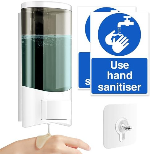 500ML Wall Mounted Soap Dispenser, Hand Sanitiser Dispenser Manual Gel Liquid Shampoo Detergent Dispenser for Home Business Hotel School with 2 Pcs USE HAND SANITISER Sign 1 Punch-free Screw Sticker