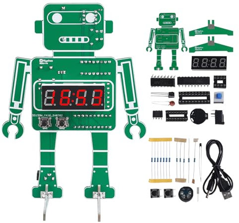 DONGKER DIY Lötprojekt Roboter Digitaluhr Kit mit 4 stelliges Elektronik Löt Übungs Kit mit Weckerfunktion für DIY Löten Student Mint-Fächer zum Lehren von Wecker für Anfänger und Elektronikliebhaber