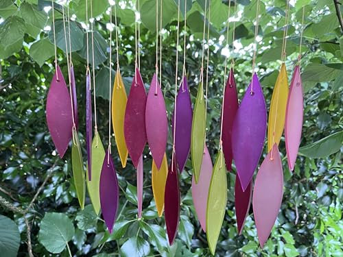 Glaswindspiel Blätter, Treibholz und Glas, Bali, Strand, Dekoartikel für Haus und Garten, Hochzeits- oder Geburtstagsgeschenk (Feuerfarben)