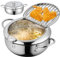 Friggitrice giapponese in acciaio inox per tempura – Pentola profonda da 3,2 l con controllo della temperatura e scolapiatti – Pentola piccola con manici per pesce da 24 cm