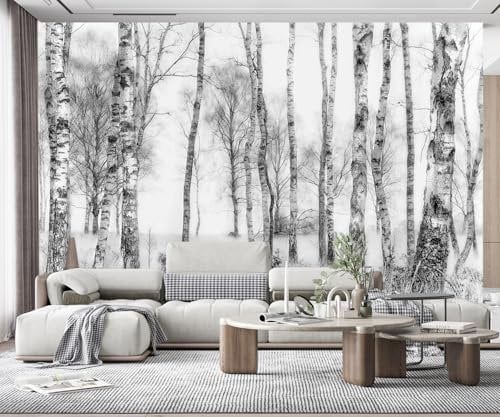 MIWEI Wallpaper Papier Peint Panoramique Forêt D'Arbres Noir Et Blanc Papier Peint Nature Intissé Murale Chambre Salon -MIWEI Wallpaper-011-380cmX260cm