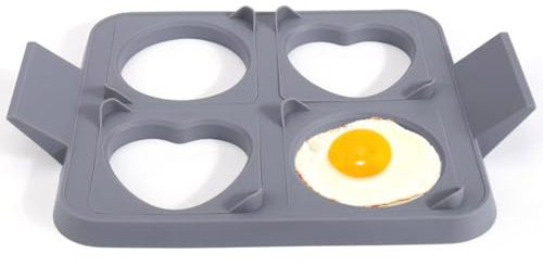Hopbucan Egg Rings for Frying Eggs, 3In1 Silicone Round Square Heart Fried Egg Cooker Ring for, Griddle Egg Ring Tray, 1 PCS Grey Silica Gel
