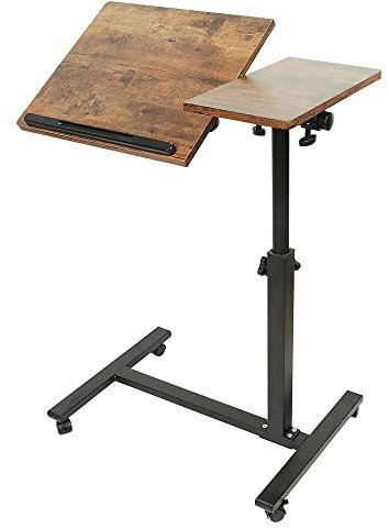 Mesa auxiliar ligera, cama médica,Oficina de Computadoras, Escritorio de Gaming, Sofá para Ordenador Portátil Plegable Altura con 4 ruedas,Elevable, MDF+acero (madera de tigre marrón)