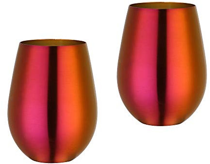 TUPMFG 17 oz Stainless Steel Stemless Wine Glasses, Outdoor Portable Wine Tumbler for The Pool, Camping, Cookouts, Travel - Set of 2 Metal Drinking Cups (Rainbow red)