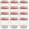 Oputec Lot de 12 bocaux de 360 ml avec couvercle à visser rouge à carreaux – Parfaits pour les confitures, les confitures et plus encore, bocaux de conservation avec couvercle, parfaits comme pots à