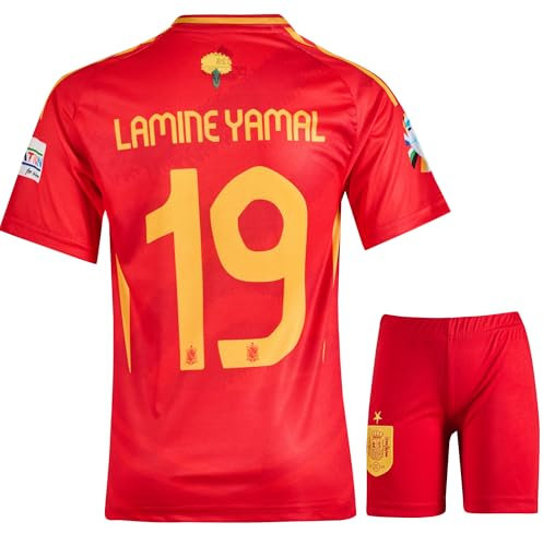 IHIMI Yamal #19 Espagne Ensemble maillot et short pour enfant 2025, style maison, compatible avec les fans de Yamal, tailles 128 à 176, rouge, 176
