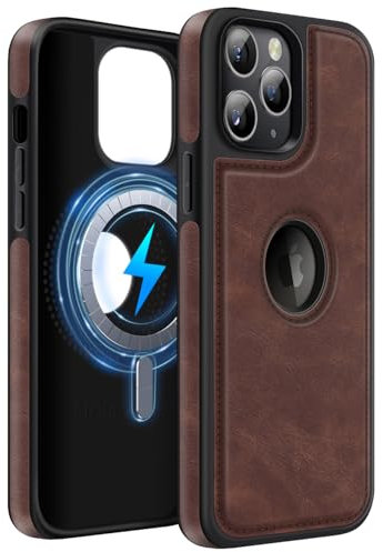 MOBESV Lederhülle mit Logo-Ansicht für iPhone 11 Pro 5,8 Zoll, Magnetisch Handyhülle kompatibel mit MagSafe, Dünn Klassische Elegant Hülle, Dunkelbraun