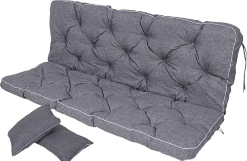 TexDeko® Bankauflage mit Rückenlehne für Hollywoodschaukel 140 x 50 x 56cm Gartenschaukelkissen gemütliche Sitzauflage Gartenbankauflage Polsterauflage wasserabweisend UV-beständig (Grau)