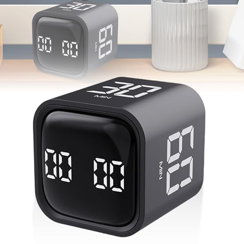 Cube - Minuteur numérique - Capteur de gravité - Minuteur rotatif - Rechargeable - Avec son réglable - Pour enfants, étude, sport, cuisine, travail - Noir