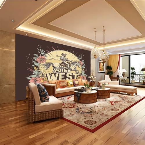 Fototapete Blumen Cowboy im Retro-Westernstil 200 x 140 cm Tapete Wandbild Wandbild Bild Fototapeten Tapeten Wandtapete Grau Wand Schlafzimmer Wohnzimmer Moderne Vliestapete
