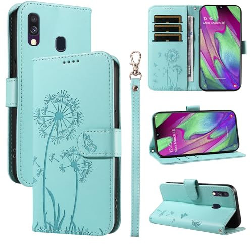 Bravoday Handyhülle für Samsung Galaxy A40 Hülle, Premium PU Lederhülle Klappbar Tasche Klapphülle mit Magnet Kartenfach Standfunktion Schutzhülle für Galaxy A40, Grün