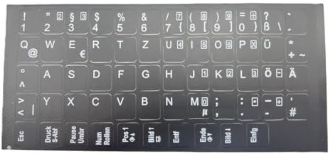 DEUTSCHE Tastaturaufkleber - schwarz GLÄNZEND 58 Tasten 1,1 cm x 1,3 cm Selbstkleben kompatibel für Gateway Laptop Notebook