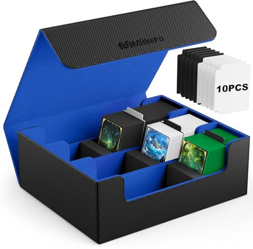 Mlikero Sammelkarten-Aufbewahrungsbox für 1800+ Karten, Magnetische Deck-Box passend für MTG und Sports Karten, Premium Commander Deck-Box mit 10 kompatiblen Kartenteilern (Schwarz&Blau)