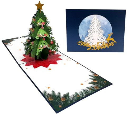 Grußkarte 3D Pop-Up Weihnachtskarte, Weihnachtsbaum mit Stern, Festliche Grußkarte