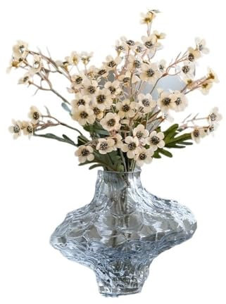 GLigeT Ramo Artificial Arreglo Floral de simulación de ciruelas Blancas pequeñas con jarrón de Cristal for Mesa de Sala de Estar. Flor Falsa