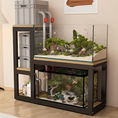 NEONMAN Aquarienständer mit Rutschfesten Fußpolstern, Aquarium Stand Terrarium Schrank, Starke Tragfähigkeit Verschleißfest und Kratzfest, Geeignet für Aquarien(Black+Wood,90x45x115cm)