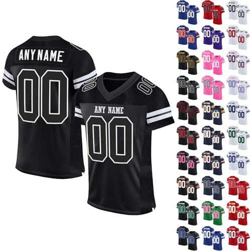 Custom American Football Jersey, Sports T Shirt Quick Dry Breathable Short Sleeve Tee Shirt, Personalised Name Number Logo Jerseys for Men Women Youth