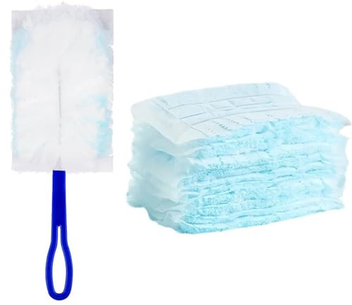 WeddHuis Lot de 10 Recharges pour Attrape-Poussière avec 1 Manche - Lingettes Antistatiques Jetables pour Poils d'Animaux, Poussière et Saleté