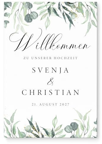 Willkommensschild Hochzeit Hochzeitsdeko personalisierte Leinwand Hochzeitsschild Herzlich Willkommen Schild Dekoration (40x60 cm | Ohne Staffelei)