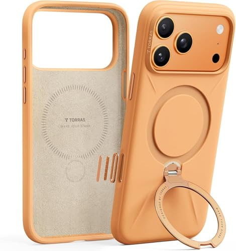 TORRAS Ostand Q3 Silicon for iPhone 17 Pro Max Case – 360° Rotating Ring Stand, Camera Button Guard, 12FT Drop Protection, Compatible with MagSafe for iPhone 17 Pro Max Cover – Orange