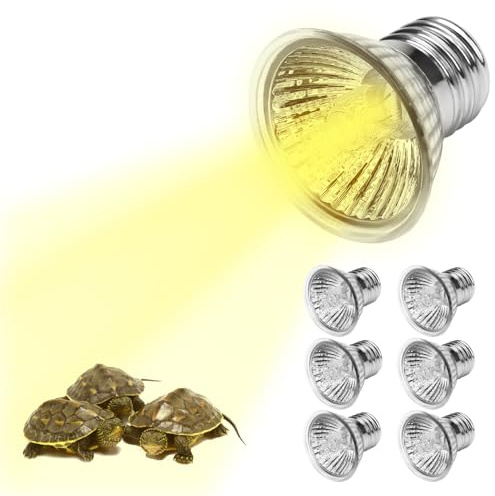 SKIKHN Lampadina Riscaldante Tartarughe,6 Pezzi 25W Lampada di Calore per Tartarughe UVA UVB E27,Riscaldante per Rettili,Lampade Riscaldanti per Animali Rettili,Tartaruga,Acquario,Lucertola