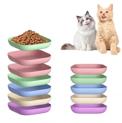 Cat Bowls, 12 Pack Whisker Friendly Cat Dishes and Bowls, No Storage, 5.5in | Shallow Cat Food and Water Bowls for Dry and Wet food, Plastic Wheat Straw Kitten Bowls for Indoor Outdoor Nervous Cats