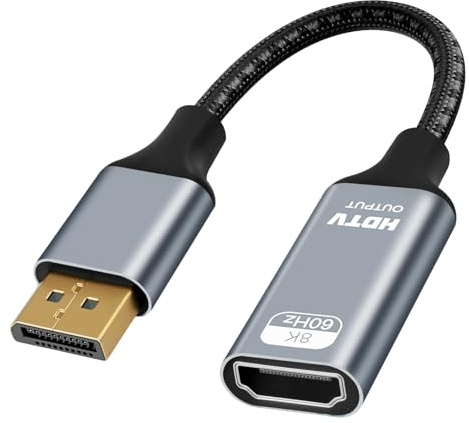 APKLVSR DisplayPort auf HDMI Adapter 8K@60Hz, aktiver DP auf HDMI Konverter unidirektional, 4K@240Hz Unterstützung, Aluminiumgehäuse, Plug & Play für PC, Monitor, Beamer