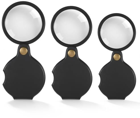 3 Stück Mini Lupe Faltbare Lupenbrille 10-fache Taschenlupe Klein Schwarz | Drehbare Lupe, Tragbare Lupen, Vergrößerungsglas, für Lesen, Bücher, Zeitungen, Landkarten, Schmuck, Reparieren, Basteln