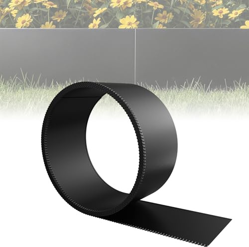 ACXIN Metall Rasenkante 15 cm hoch, verzinkte Oberfläche, Vielseitige Beeteinfassung für Rindenmulch, als Mähkante oder Baumring, Robust, Flexibel und Schnell zu Installieren(Schwarz, 10M)