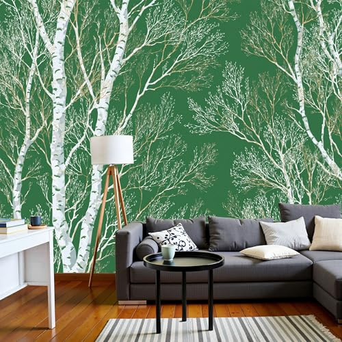 Tapete 3D Fototapete Birkenstamm 350x256cm Seide Wandbild Fototapeten, Minimalismus Tapeten Wandtapete Schlafzimmer, Wohnzimmer, TV Hintergrund Wand Moderne Wanddeko