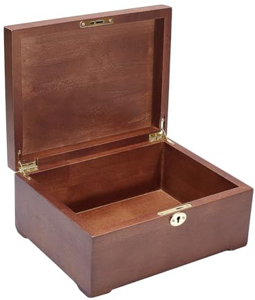 NBEADS 1 Pcs Wooden Keepsake Box with Hinged Lid, Large Wood Storage Box with Alloy Findings Rectangle Decorative Wood Box for Jewelry Organizing Photo Storage Crafts Home Decor, 28.1x21.5x12.7cm