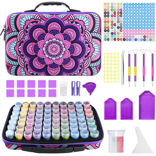 TEGOVE Diamond Painting Kit Completo,Herramientas de bordado con diamantes,70 ranuras para pintura de diamantes,Organizador de Pintura de DiamantesPortátil,para Diamantes,Joyas,Manicura de Uñas