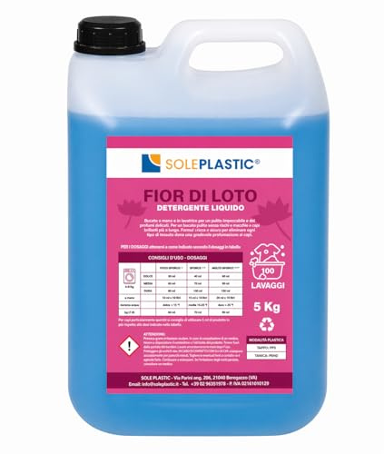 Detersivo Lavatrice PROFUMATO (FIOR DI LOTO) per Bucato 5 Litri - 100 LAVAGGI - Detersivo Lavatrice liquido per Asciugamani, Indumenti da Lavoro o Quotidiano - Sicuro su Tessuti Colorati e Bianchi