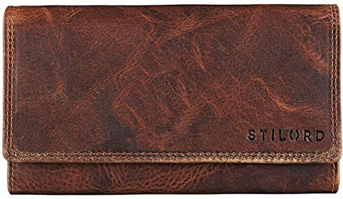 STILORD 'Hannah' Vintage Geldbörse für Damen aus Antik Leder groß Portemonnaie Reißverschluss Kleingeld EC-Karten Horizontal mit RFID NFC Schutz, Farbe:Kara - Cognac