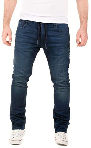WOTEGA Noah - Baumwoll Stretch Jeanshose - Herren Sweat Hosen Im Denimlook - Jogger Jeans Cargo, Blau (Dress Blues 3R4024), W31/L34