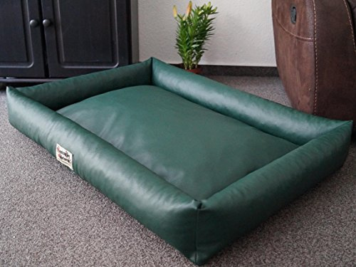 Hundebettenmanufaktur PicoBello Hundebett Hundesofa Schlafplatz Wendbar Komplett aus Kunstleder für Hunde Farbe und Größe Wählbar (110 cm x 80 cm, Grün)