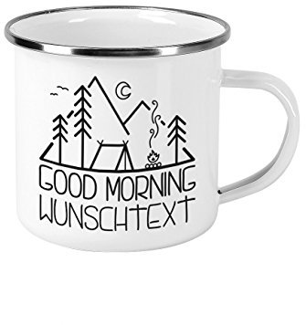 Herz & Heim® Vintage Emaille Camping Tasse - Good Morning - mit eigenen Wunschtext