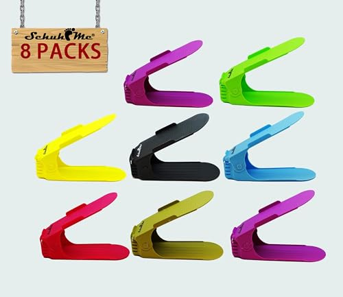 SchuhMe 8 x Verstellbarer Profi Schuhstapler Schuhorganizer Schuhhalter – Magic Shoe Rack Organizer - Sparset für 8 Paar Schuhe (Bunt)