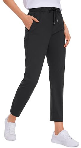 CRZ YOGA Damen Sweathose Taschen Sporthose Leichte Atmungsaktive Jogginghose Lang Hose mit Tunnelzug - 70cm Schwarz 38