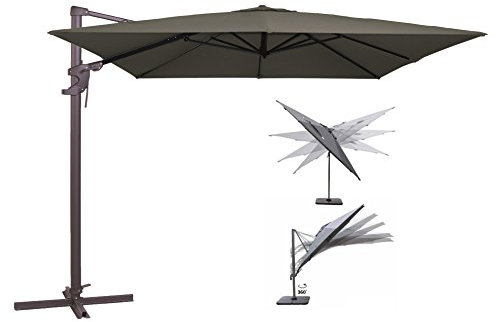 Madison Ampelschirm Monaco Flex 300x300 cm in anthrazit inklusive Ständer, sowohl axial als auch am Mast verstellbar, UV-Schutz 50 Plus
