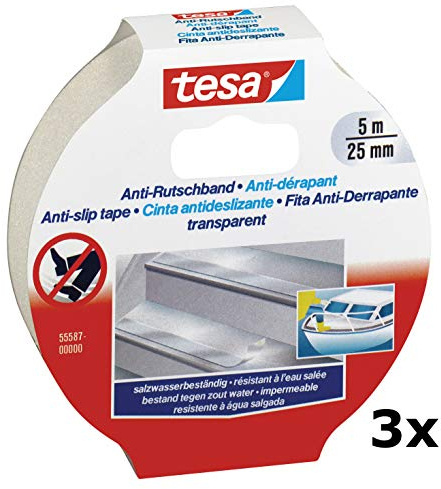 tesa Anti Rutschband, 5 m x 25 mm (3X transparent, 5mx25mm)
