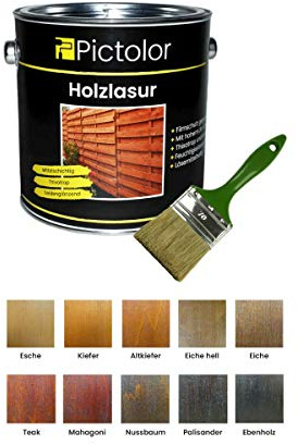 Pictolor Holzlasur 2,5 Liter Eiche + Lasurpinsel 70mm