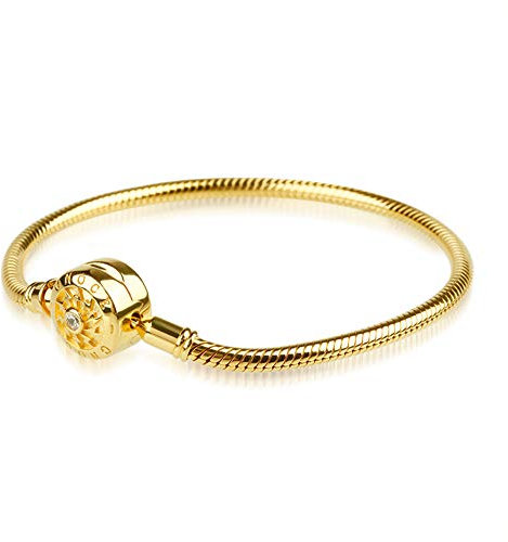 Gnoce Klassisches Charm Armband mit Runder Verschluss Schließe 925 Sterlingsilber Der Moment, den ich Sie treffe Elegantes Schlangenkette für Damen Herren (4Gold, 18)