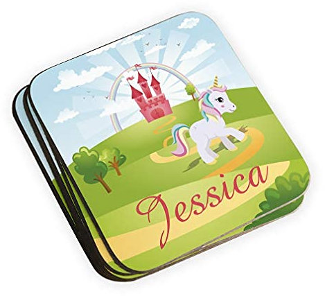 Personalised Children's Unicorn 10oz Ceramic Mug and Coaster Set, Fairytale, Any Name, Colourful, Gift, Cute (Coaster Only)