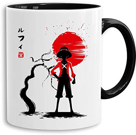 Red Sun Ruffy - Tasse Kaffeetasse Son Ruffy Luffy Naruto Saitama One Dragon Master Goku Ball Zoro Roshi Piece Db, Farbe:Weiß