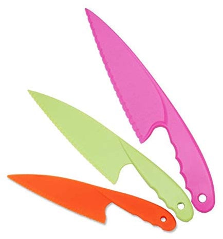 Plastic Kid Kitchen Knife Set,3 Pack Child Safety Knife Children's Safe Cooking Knives Nylon Knife in 3 Sizes for Bread Fruit Lettuce Salad BPA-Free