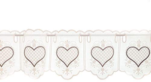 Zauberhafte Scheibengardine il Landhausstil Herzen- höhe 20 cm Farbe rohweiss/grau - ideal für kleine Fenster (20x80 cm)