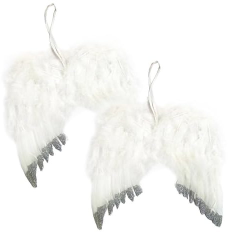 Knüllermarkt Engelsflügel Weiß Silber 2 Stück, 21x19,5 cm, Weihnachtsbaum Deko, Engel Weihnachtsschmuck, Christbaumschmuck Federn