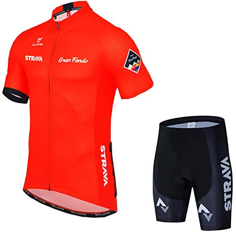 Radtrikot Set Herren Fahrrad Trikot Kurzarm Radhose Mit 9D Sitzpolster, Atmungsaktiv Fahrrad Anzug Für Radfahren MTB Jogging (Orange Rot,XXL)